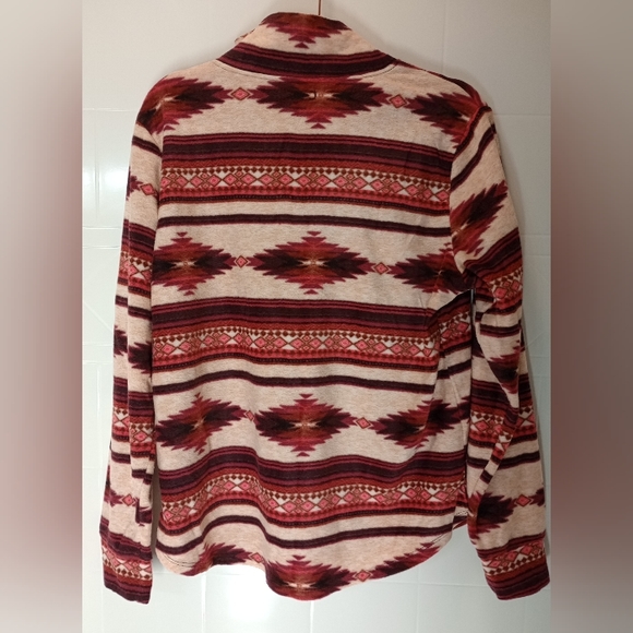 Maurices Pullover Fleece Jacket Burgundy Aztec Geometric Sweatshirt 1/4 Zip - Picture 5 of 8